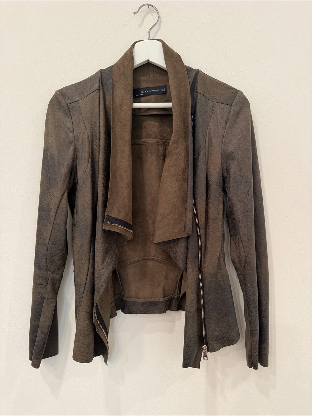 Zara Women's Brown Suede Draped Leather Jacket